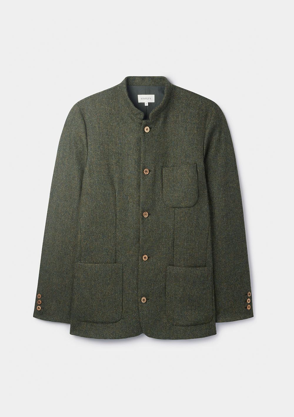 Green Herringbone Tweed Nehru Jacket