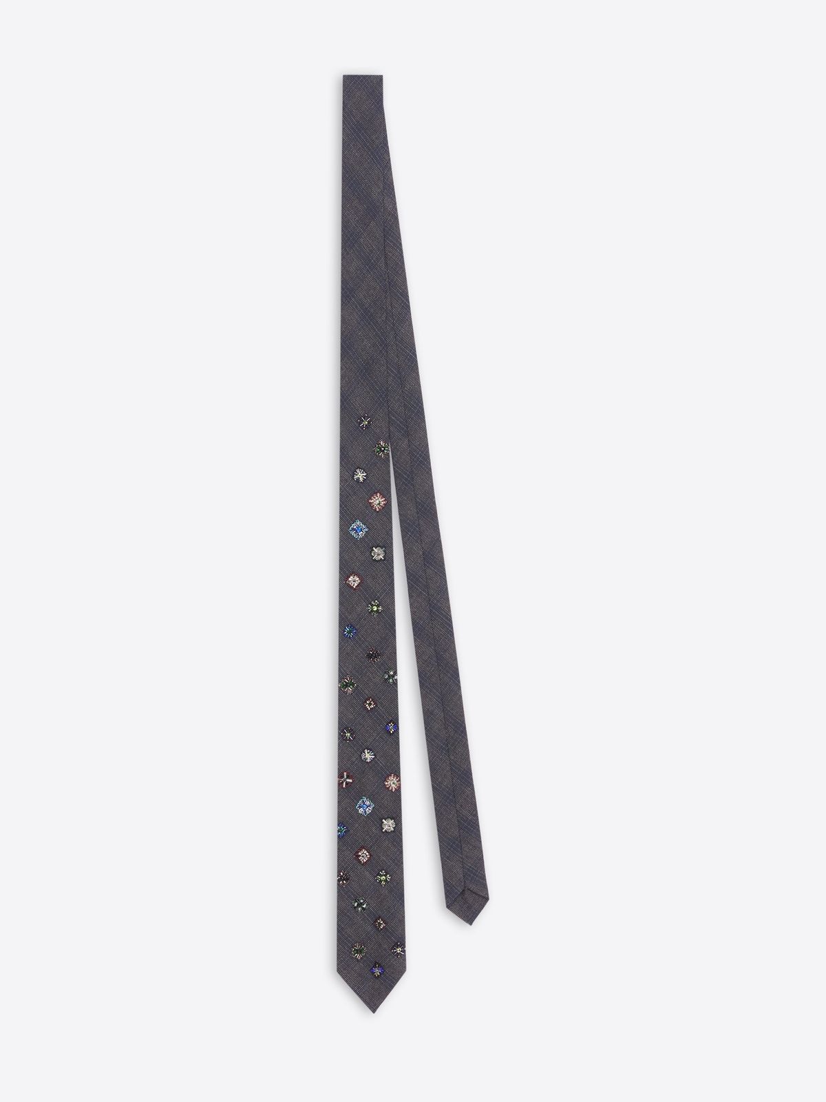 Embroidered wool tie