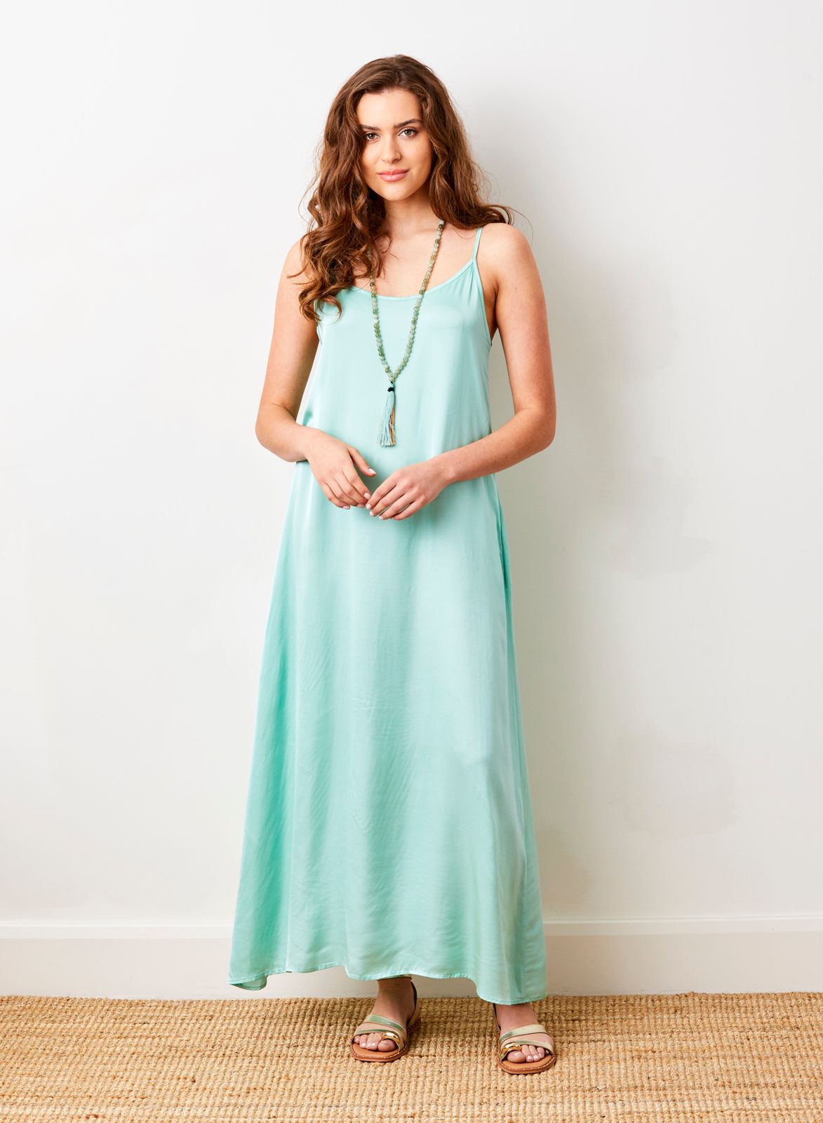 Suzie Satin Shoestring Strap Maxi Dress