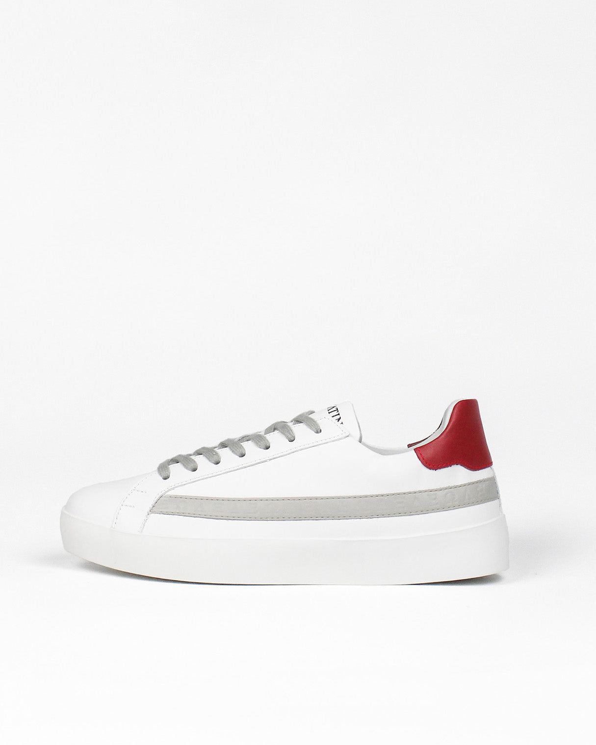 Olympus Low Top Trainers - White, Red & Grey Leather