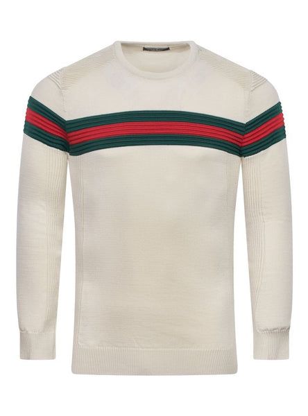 Crew Neck Champagne with Red &amp; Green Stripe