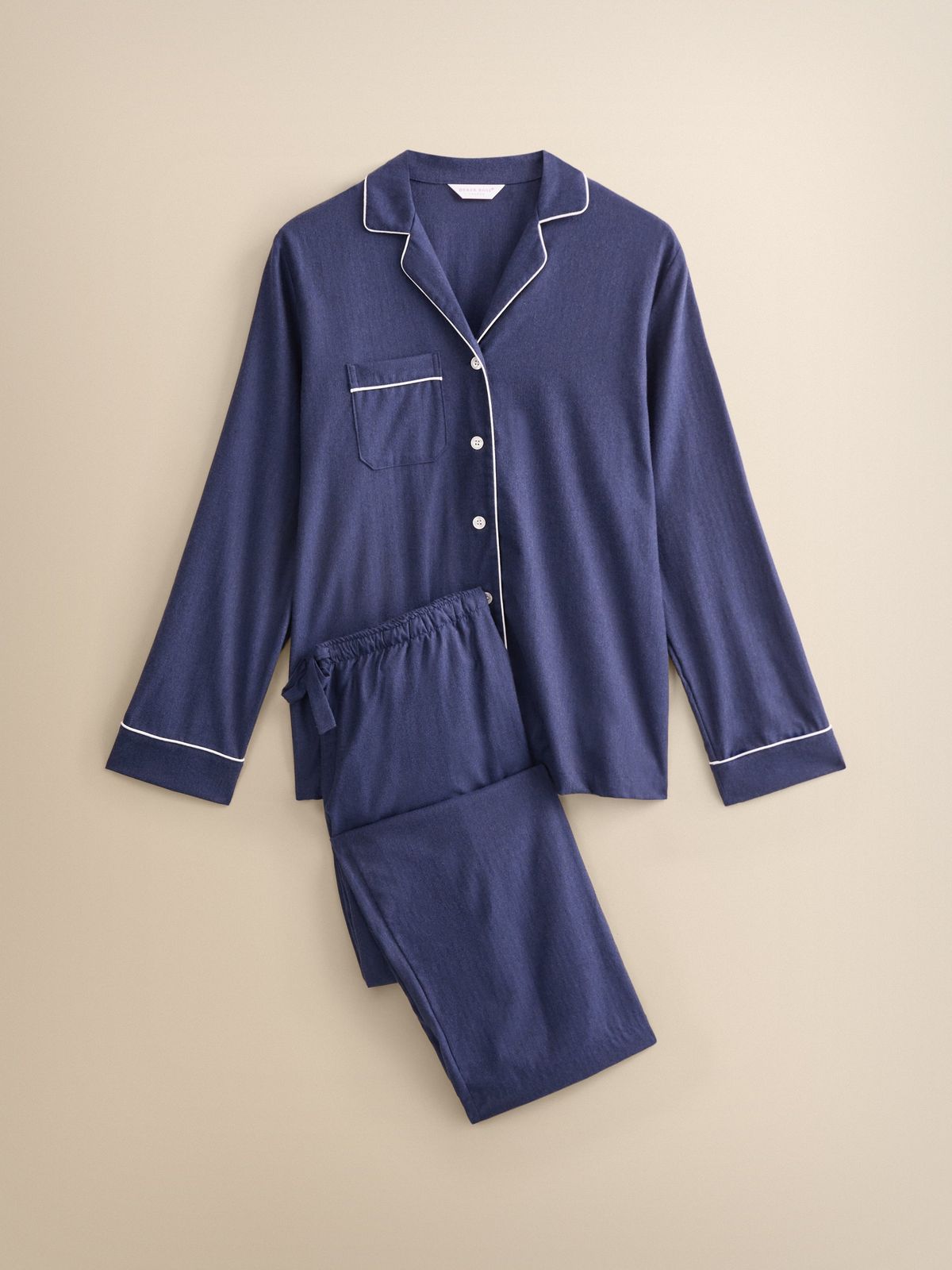 Balmoral Brushed Cotton Pyjamas Navy Blue Herringbone