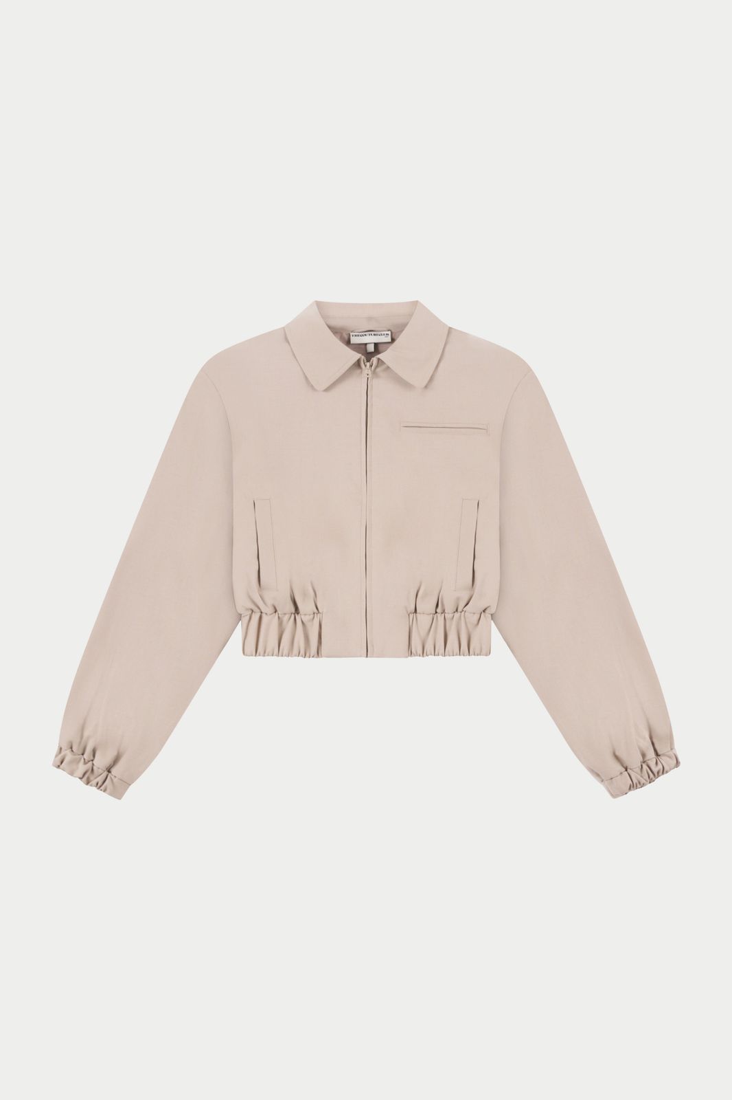 TAILORED SHOULDER PADDED BOMBER JACKET - BEIGE