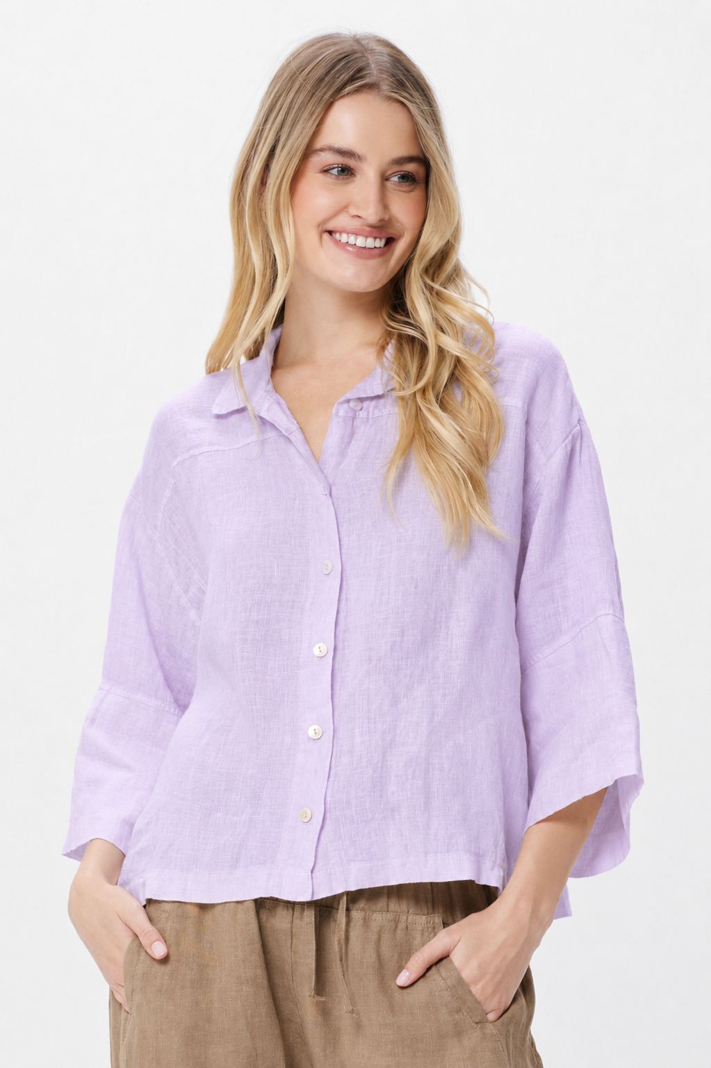 Selina Short Linen Shirt With Turn Up Sleeves