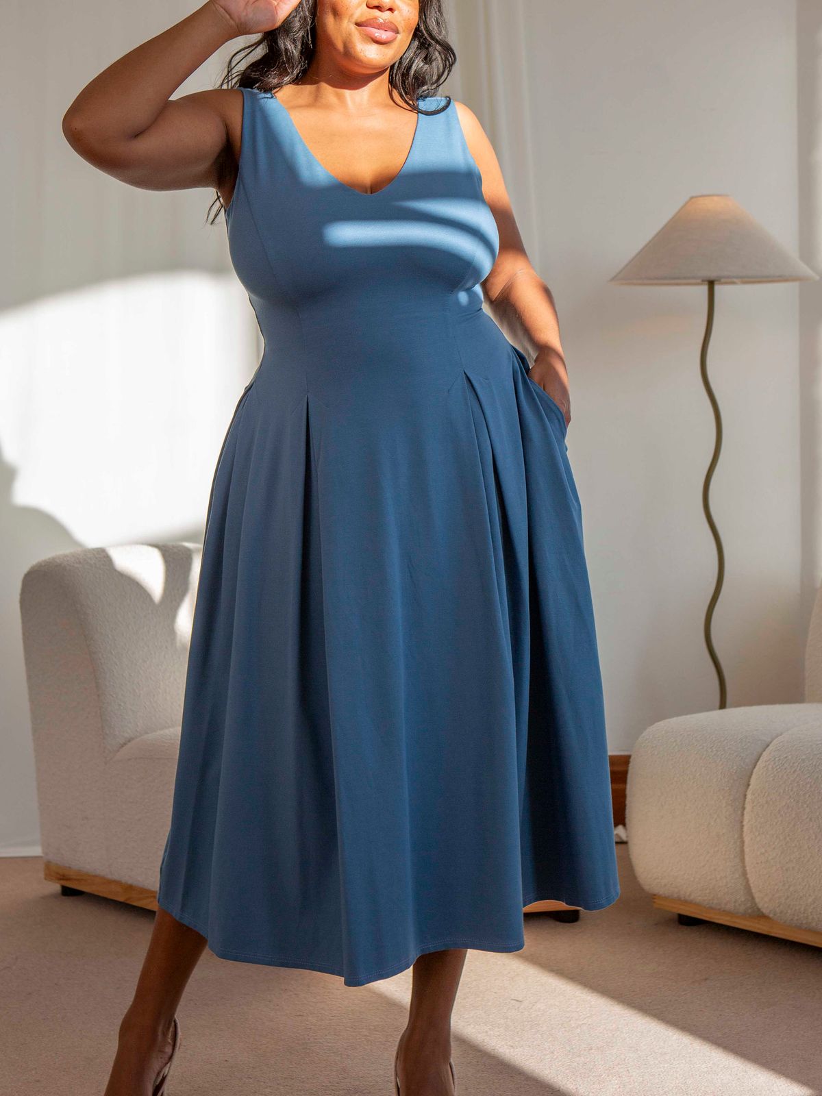Chelsea V-Neck Pleated Midi Dress