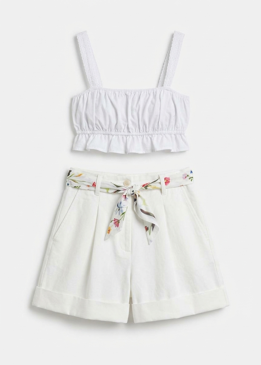 Solea Gathered Poplin Bralette - White