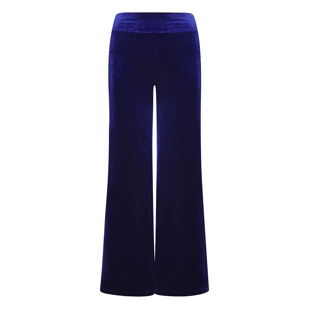 Royal Blue Velvet Wide Flare Trousers