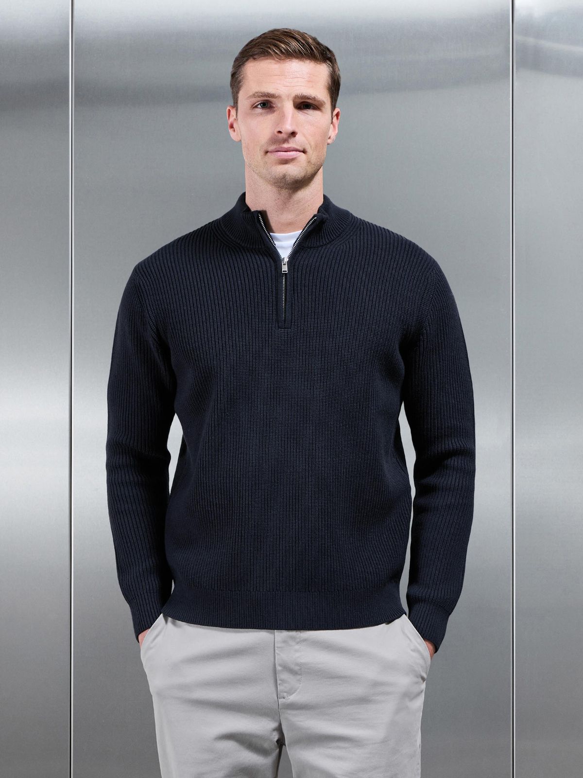 Chunky Ribbed Half Zip in Navy