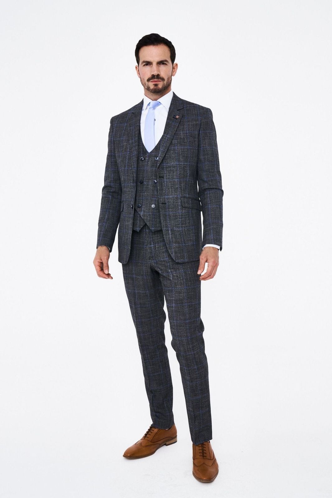 House of Cavani Power Grey Tweed Slim Fit Suit