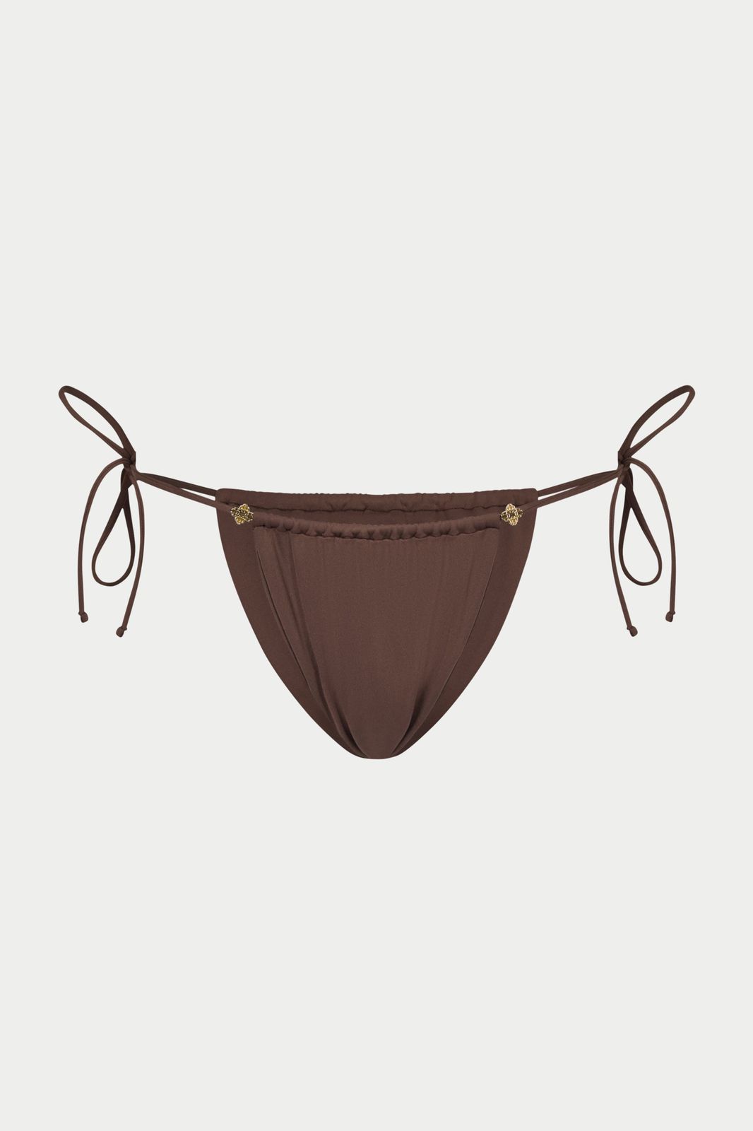 SIDE TIE EMBLEM BIKINI BOTTOMS - CHOCOLATE
