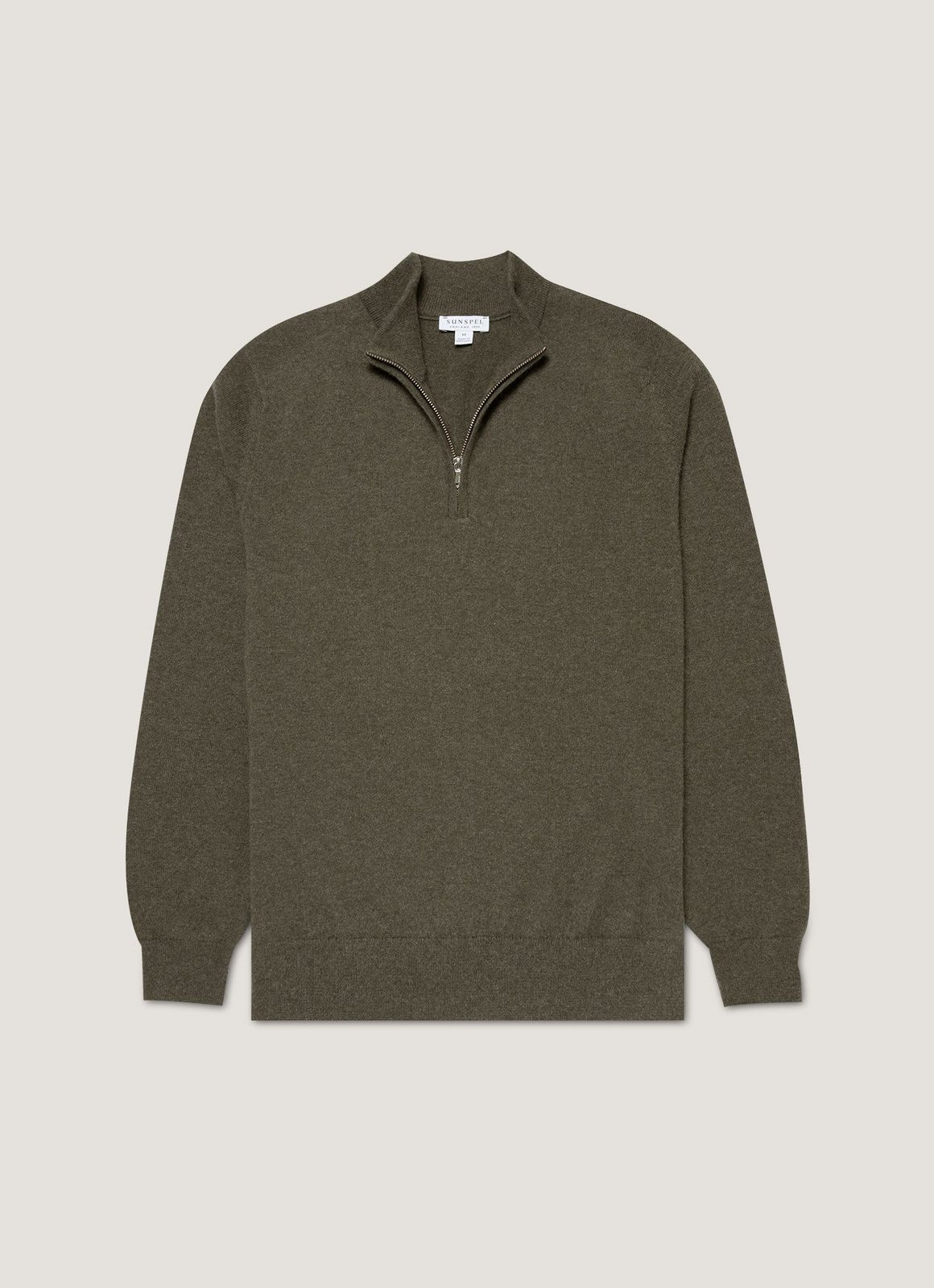 Men's Cashmere Half Zip Jumper in Khaki