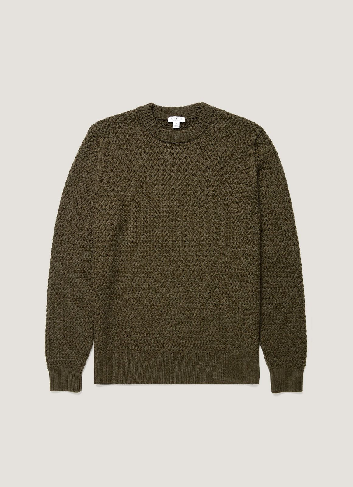 Men's Merino Wool Basketweave Jumper in Loden Green