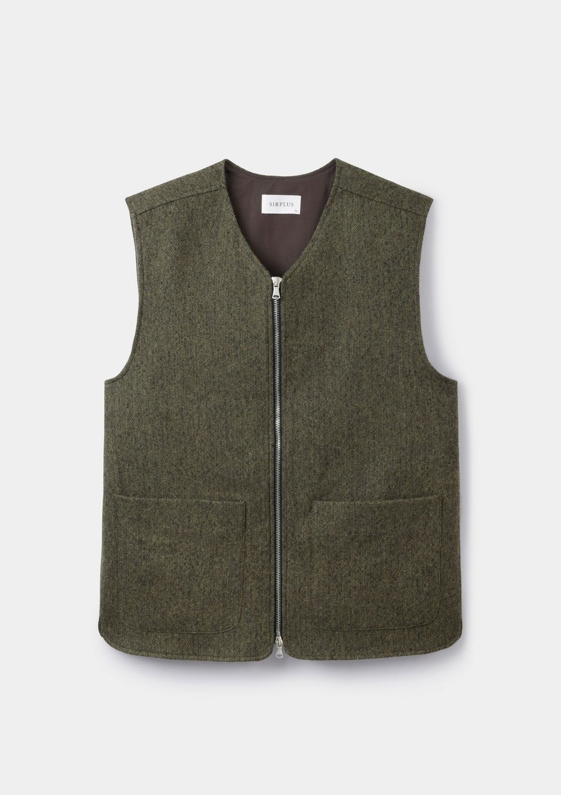 Green Brushed Herringbone Wool Gilet