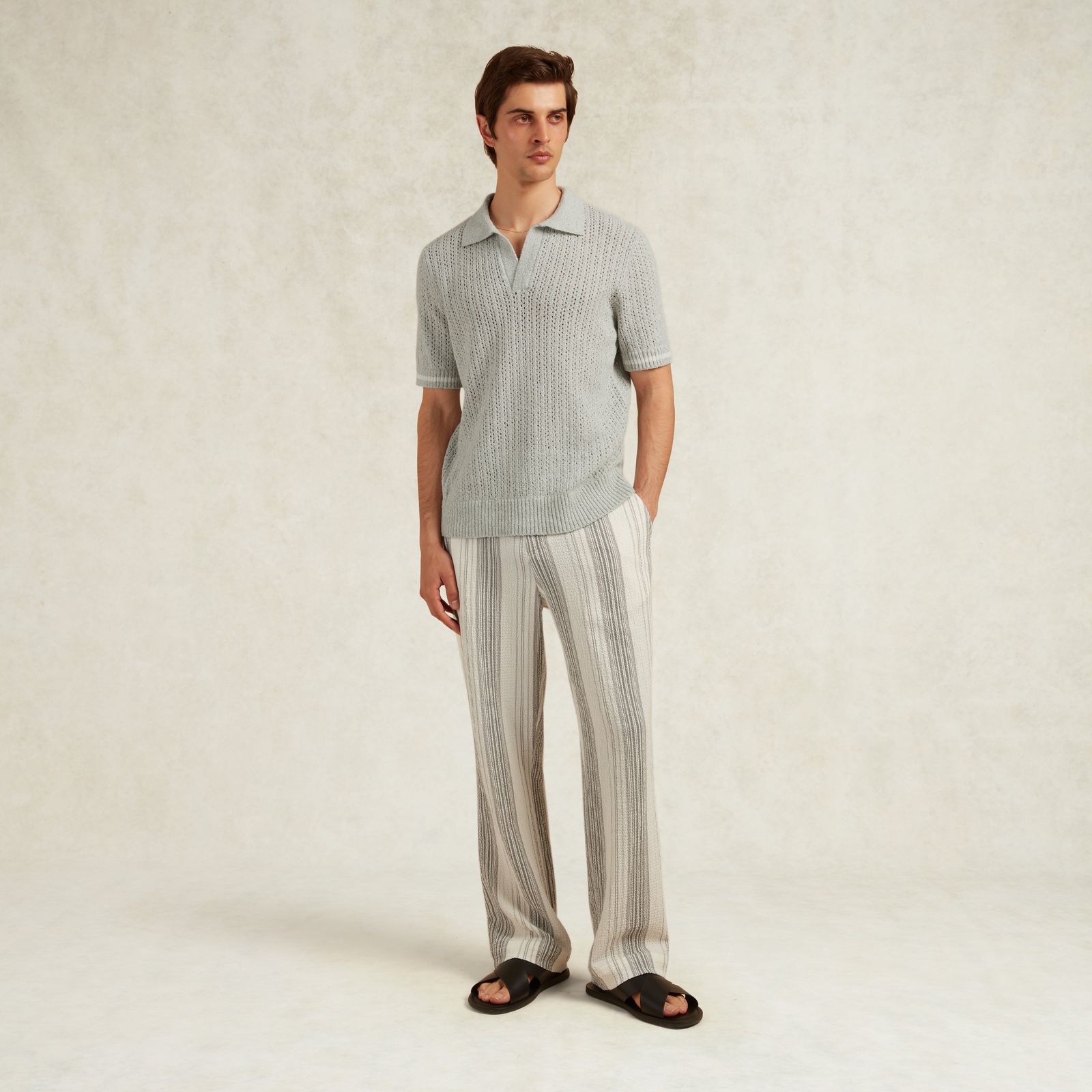 ASTER BOUCLE KNIT POLO - GREY