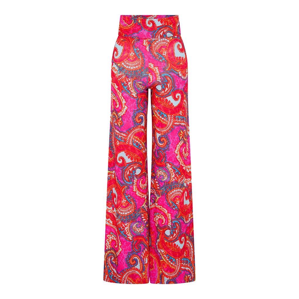 Pink Multi Paisley Wide Stretch Flare Trousers