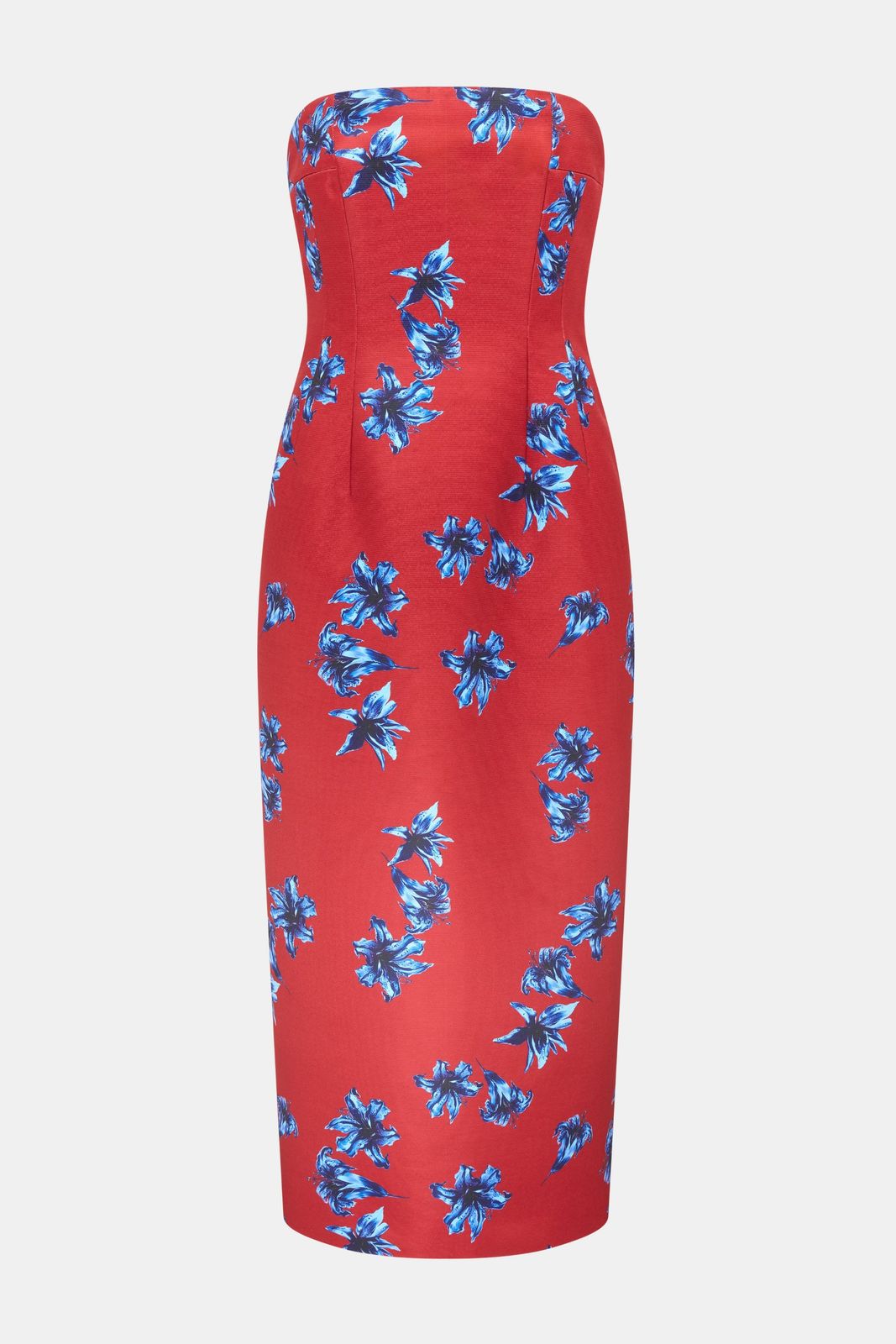 Leila Dress In Red & Blue Festive Lillies Taffeta Faille