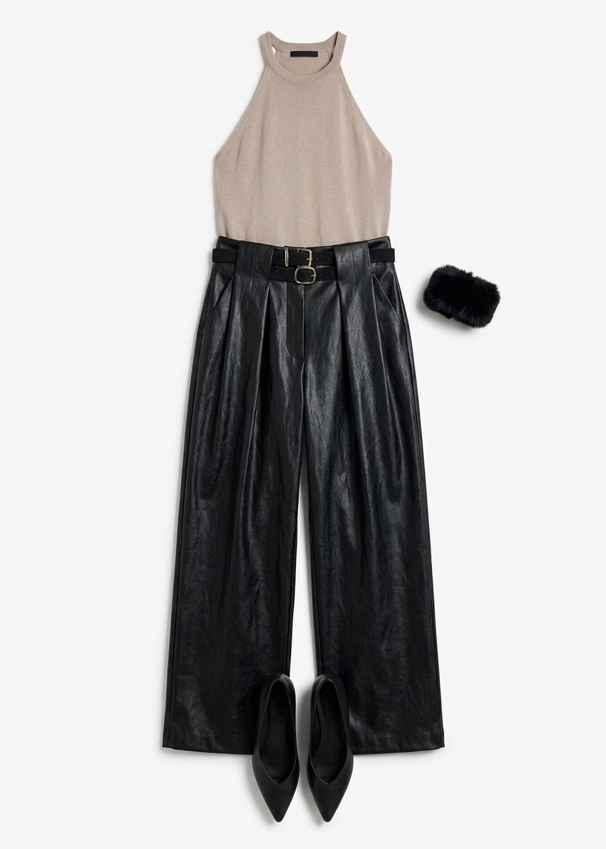 Olivet Faux Leather Trousers - Black
