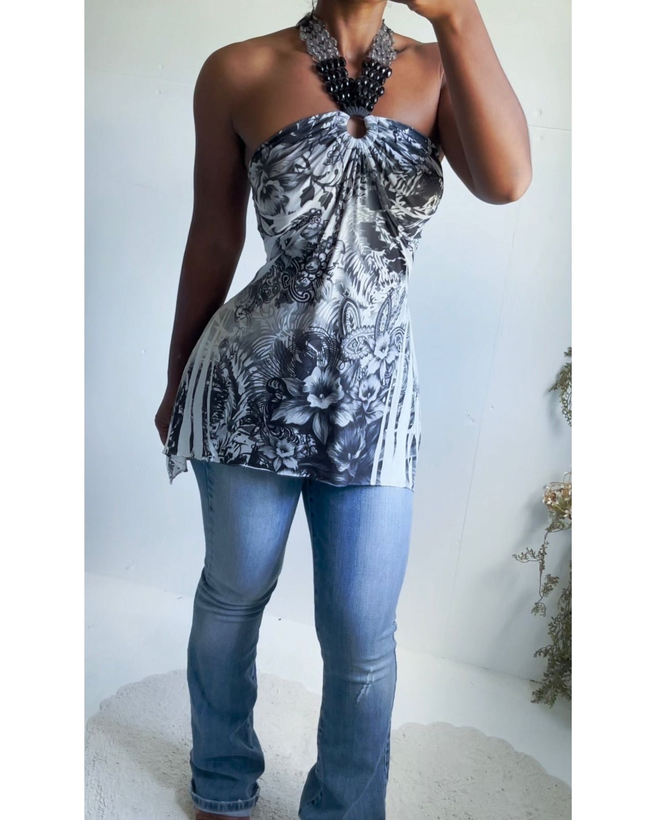 Vintage Y2K Abstract Necklace Halter Top