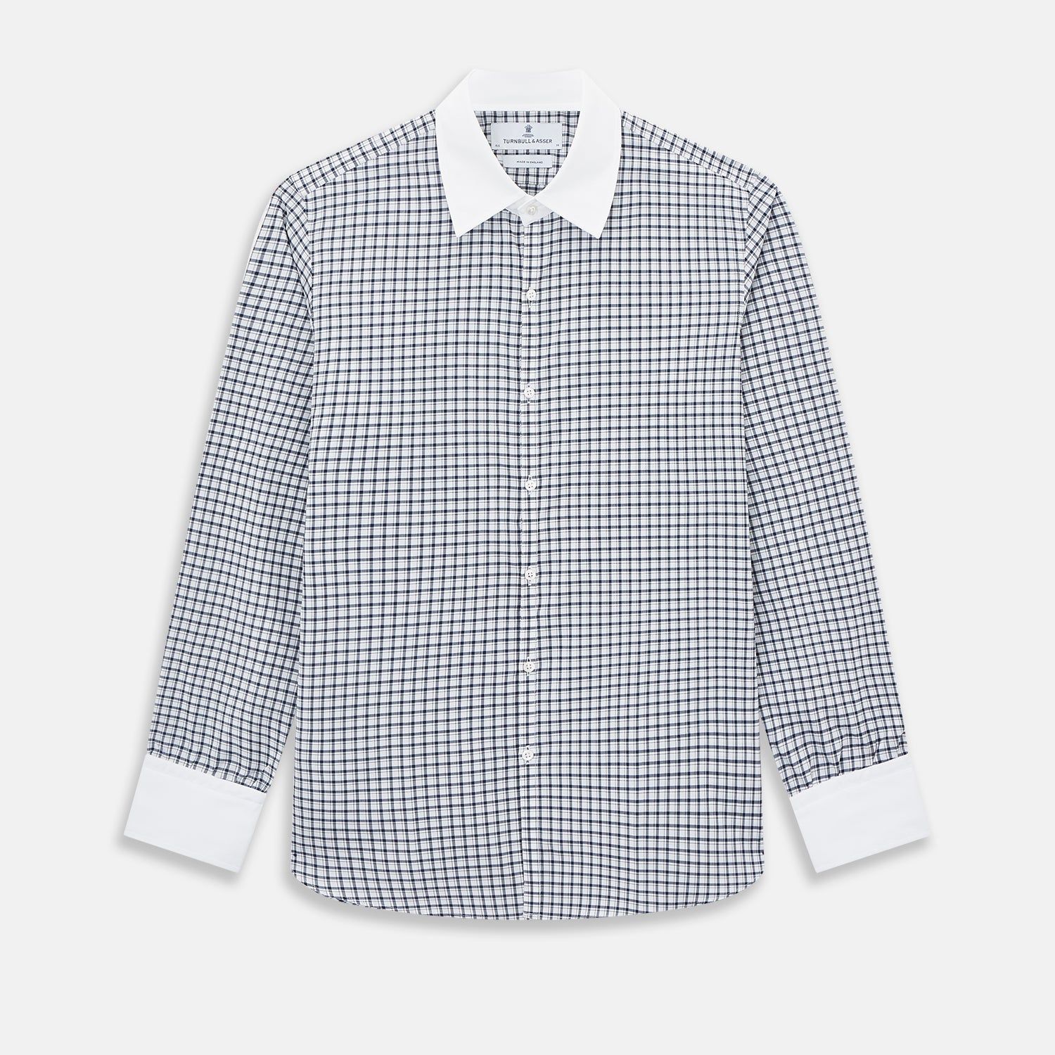 Navy and White Double-Track Check Westminster Shirt with Contrast Collar & Cuffs