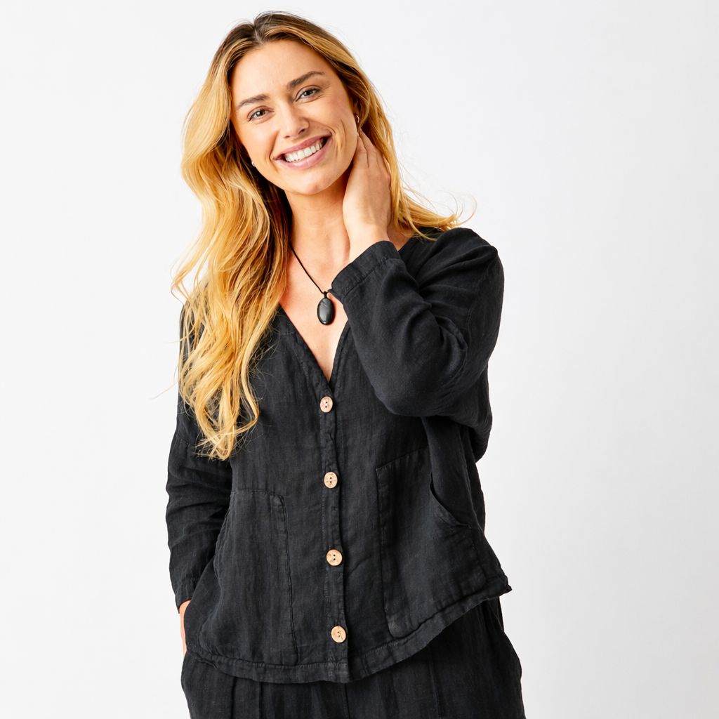 Saffron Linen Jacket With Wooden Buttons