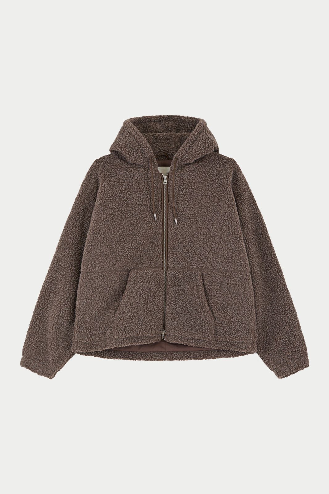 WASHED BORG ZIP THROUGH JACKET - BROWN