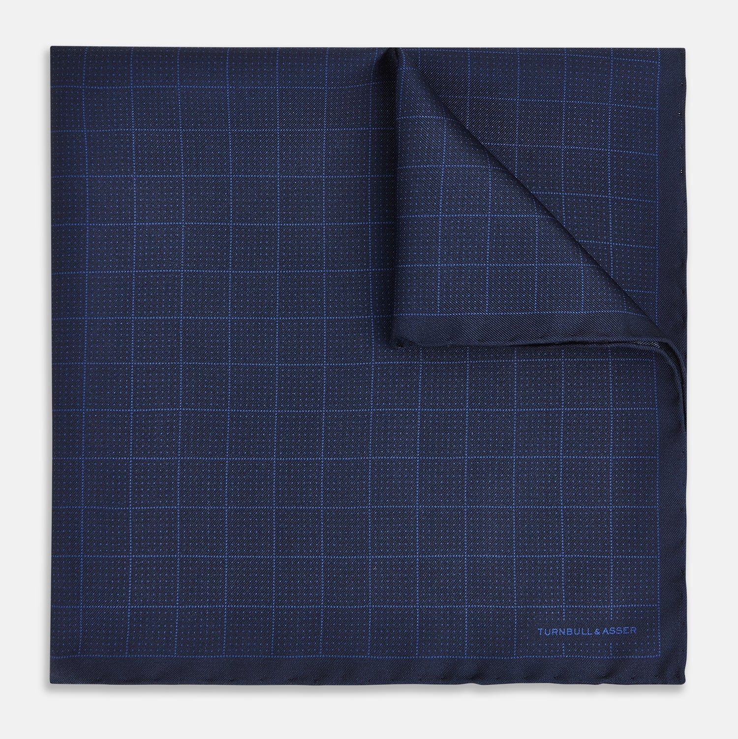 Checked Blue On Navy Pocket Square in Silk