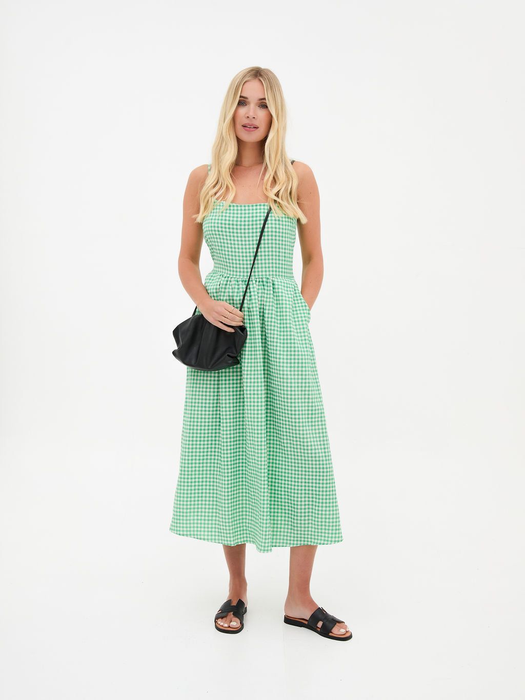 Rose Green & White Gingham Midi Dress