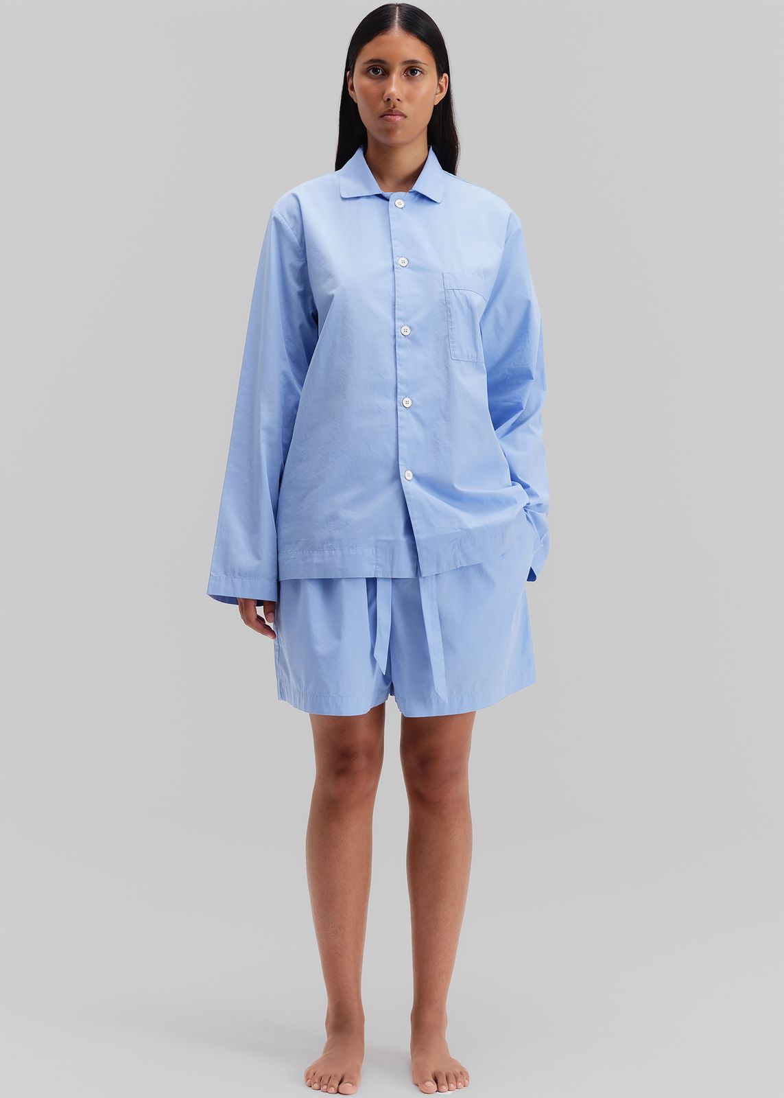 Tekla Poplin Pyjama Shirt - Cornflower Blue