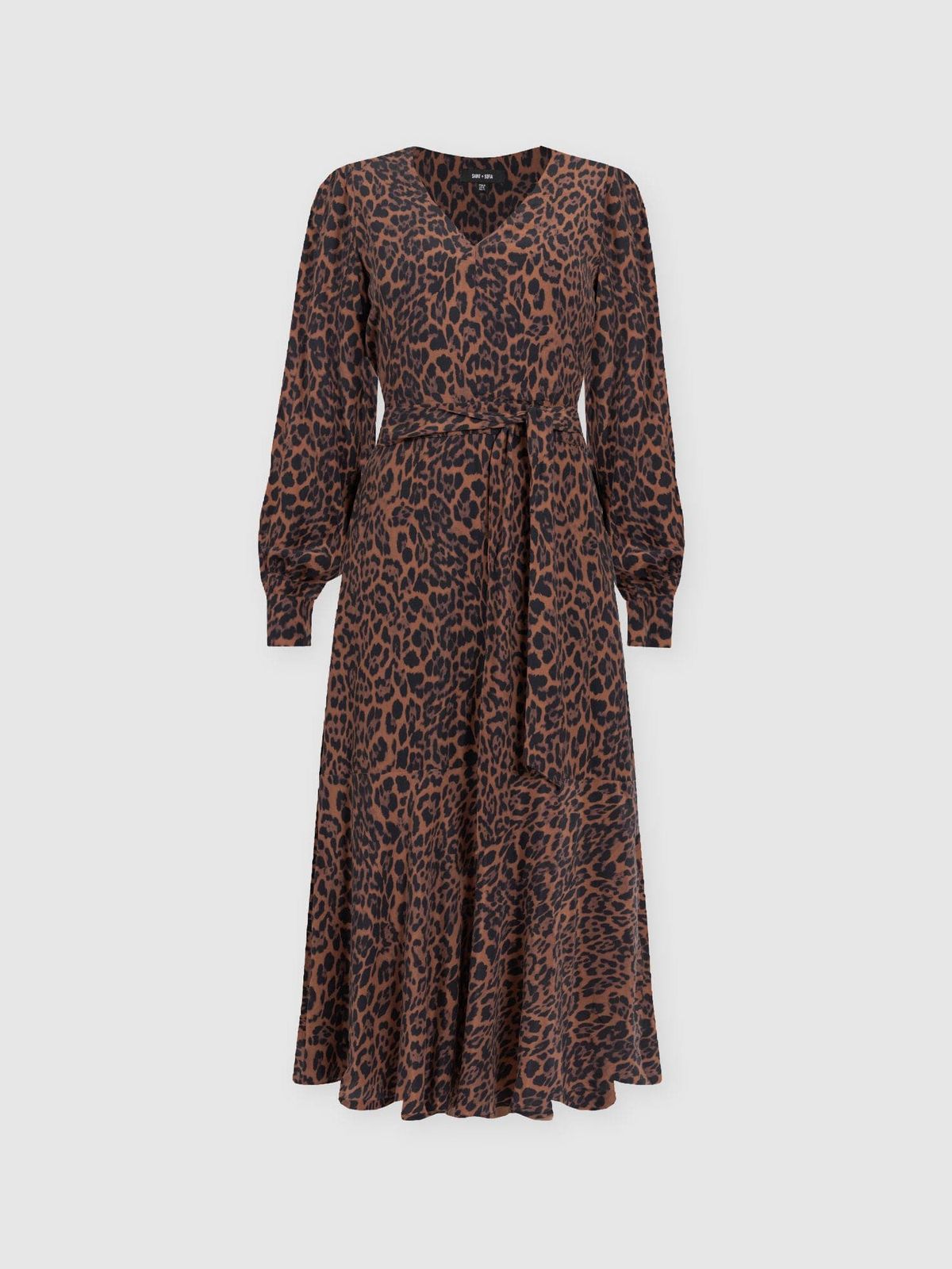 Allegra V Neck Dress - Brown Leopard