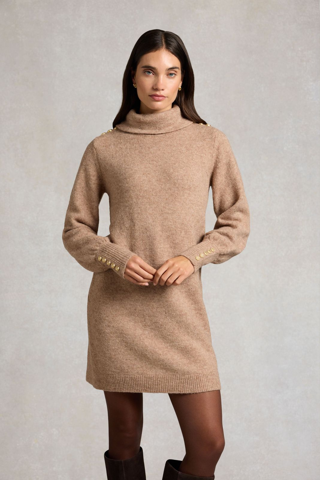 Berkeley Roll Neck Mini Dress (Taupe)