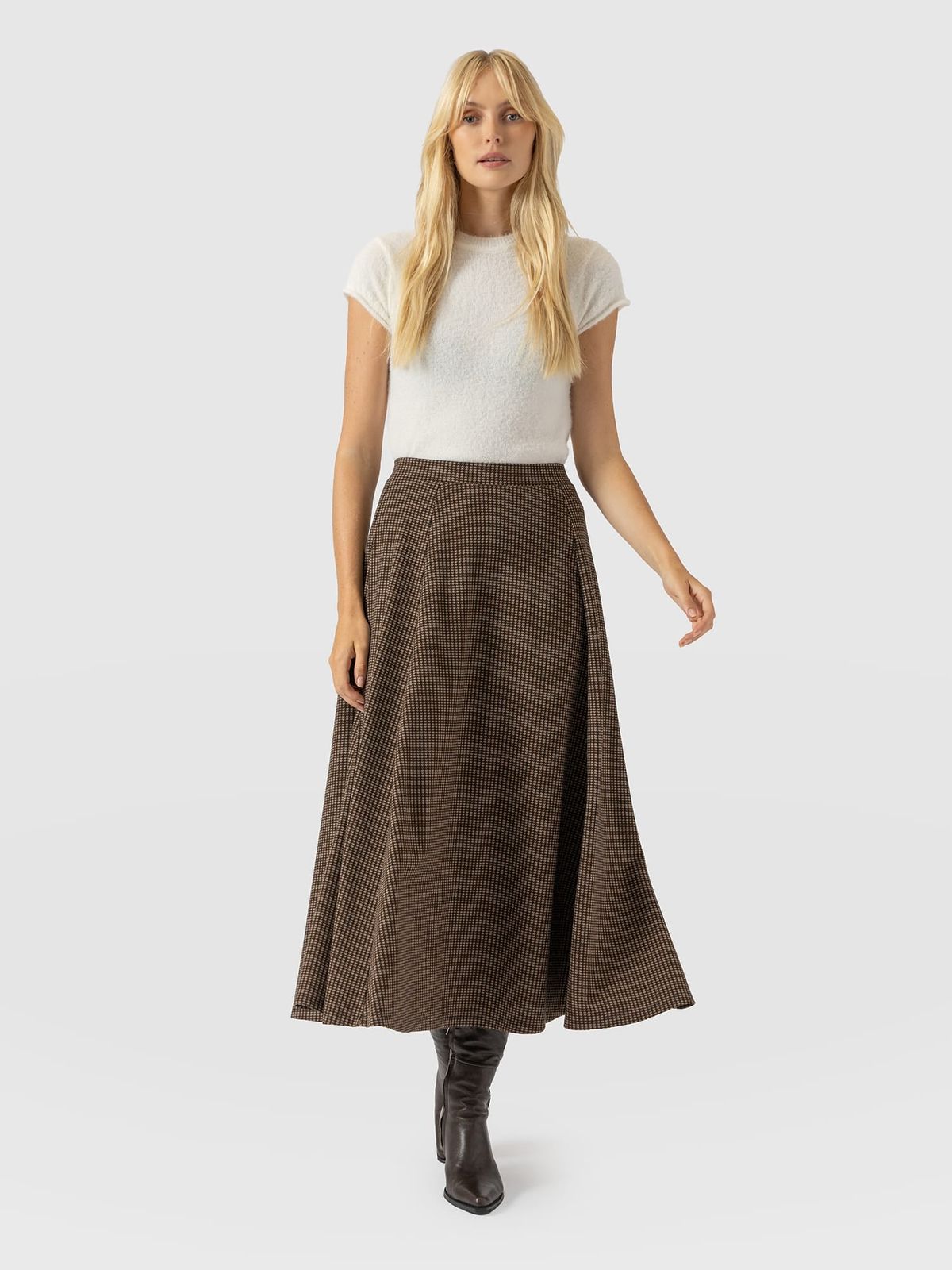 Neve Fit & Flare Skirt - Brown Mini Houndstooth