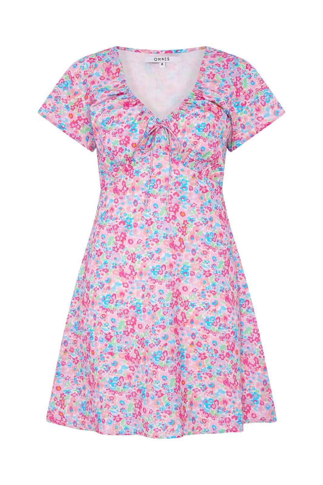 Dotty V Neck Ruched Mini Dress In Floral Print