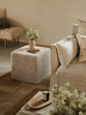 Square Shearling Pouffe - Moonlight