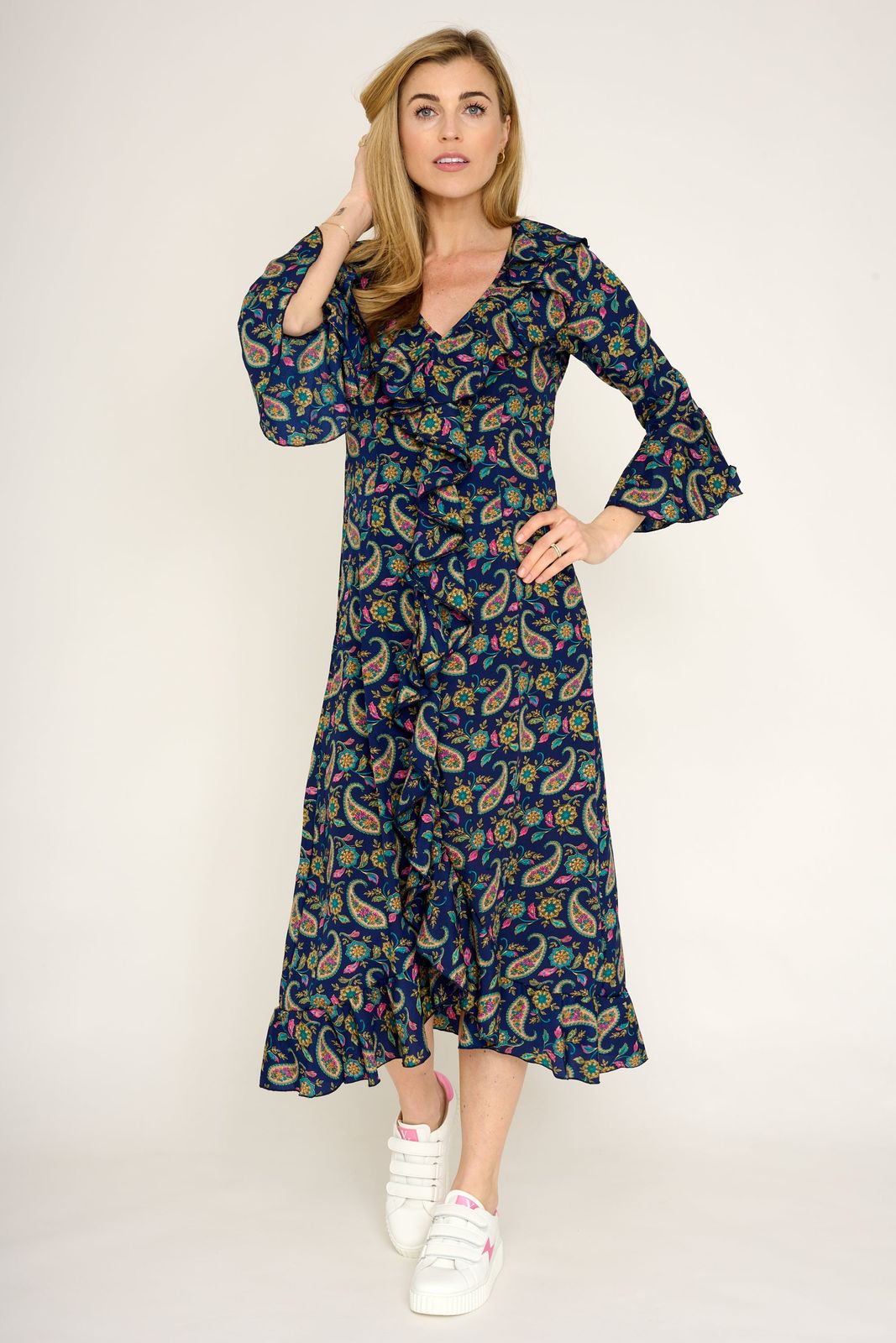 Felicity Midi Dress in Navy Teardrop