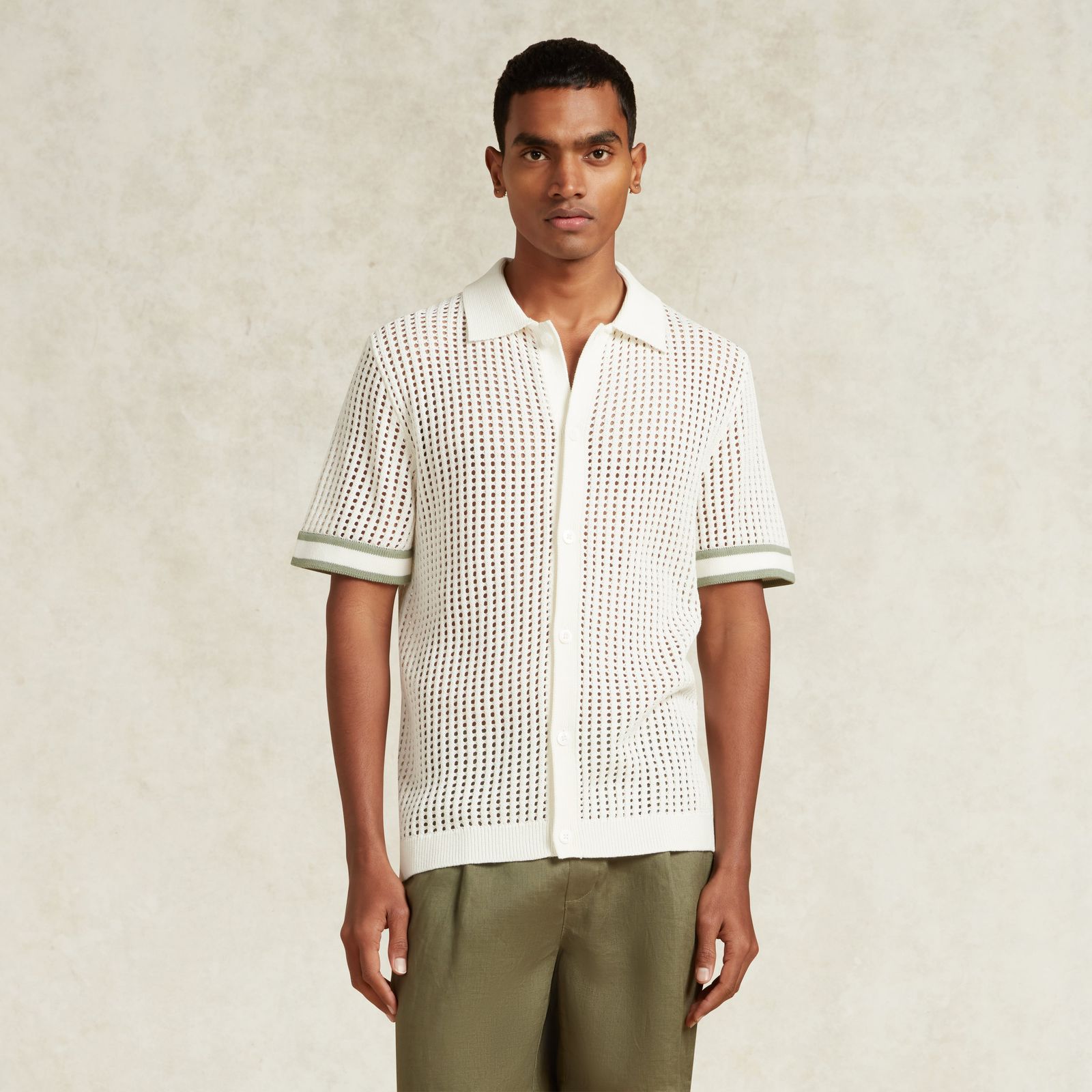 ELIAS CROCHET KNITTED COTTON POLO - WHITE