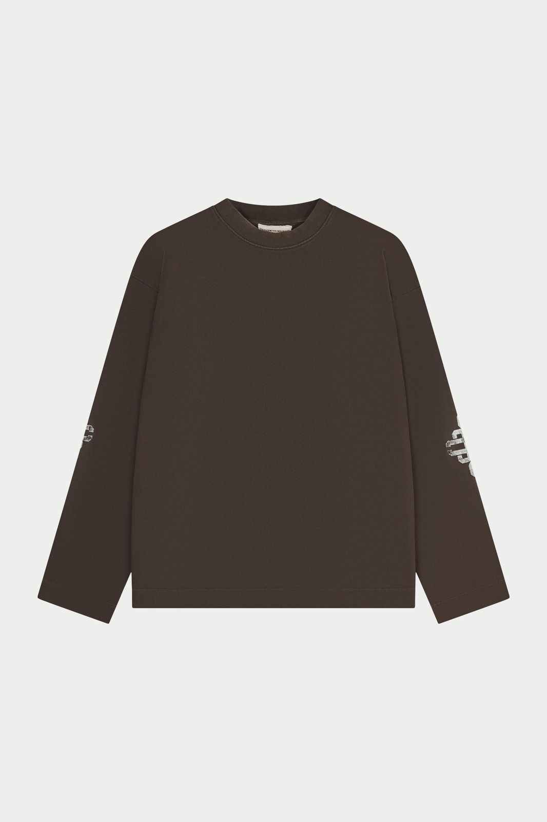 WASHED EMBLEM PRINT LONG SLEEVE T-SHIRT - BROWN