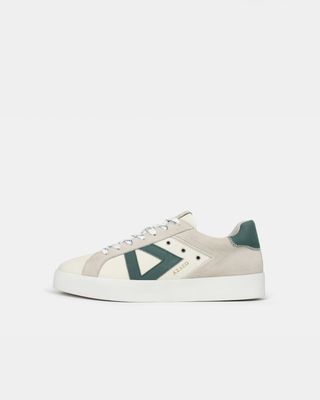 Nyx 01 Low Top Trainers - Pale Taupe Suede & Teal Green Nubuck Leather