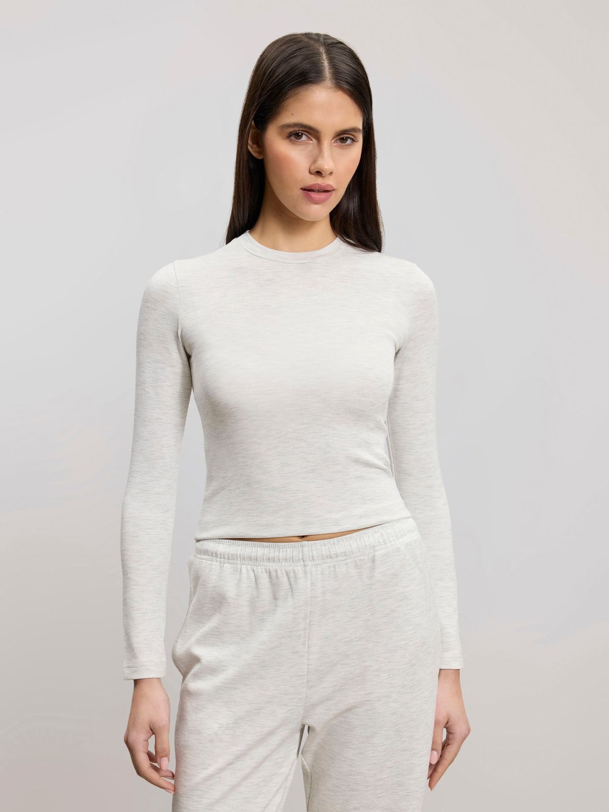 Womens Soft Interlock Long Sleeve Top in Marl Grey