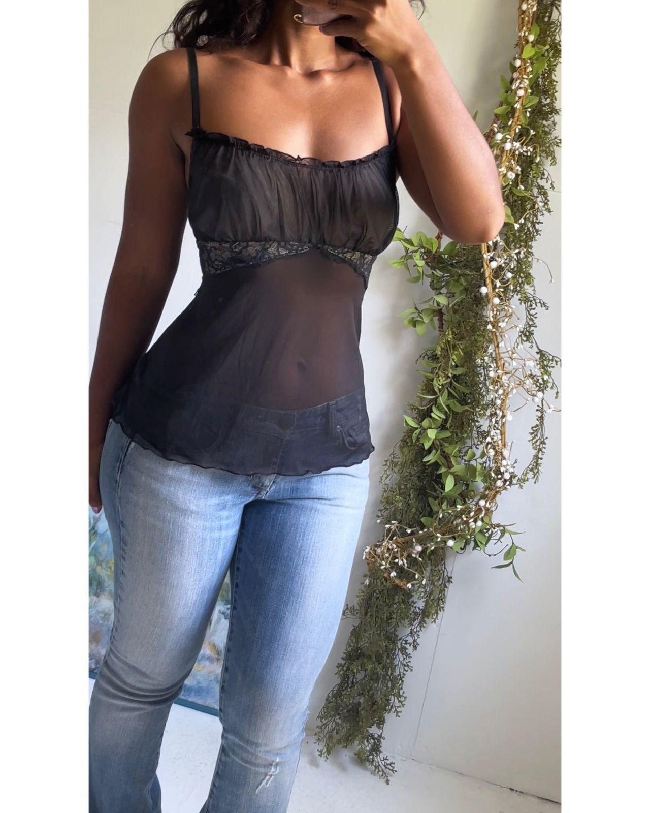 Y2K Milkmaid Bust Mesh Babydoll Cami
