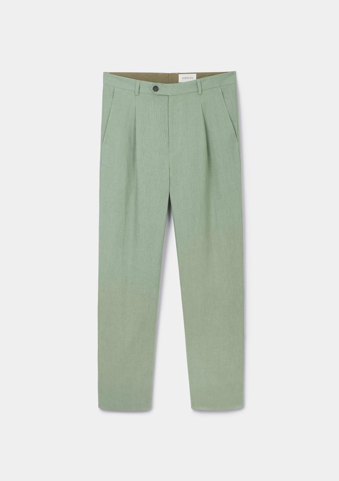 Ash Green Linen Pleated Trousers