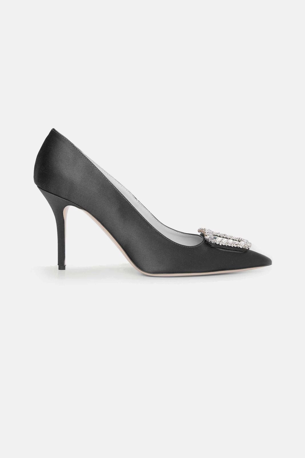 Sophia Jewel Buckle Shoe In Black Satin