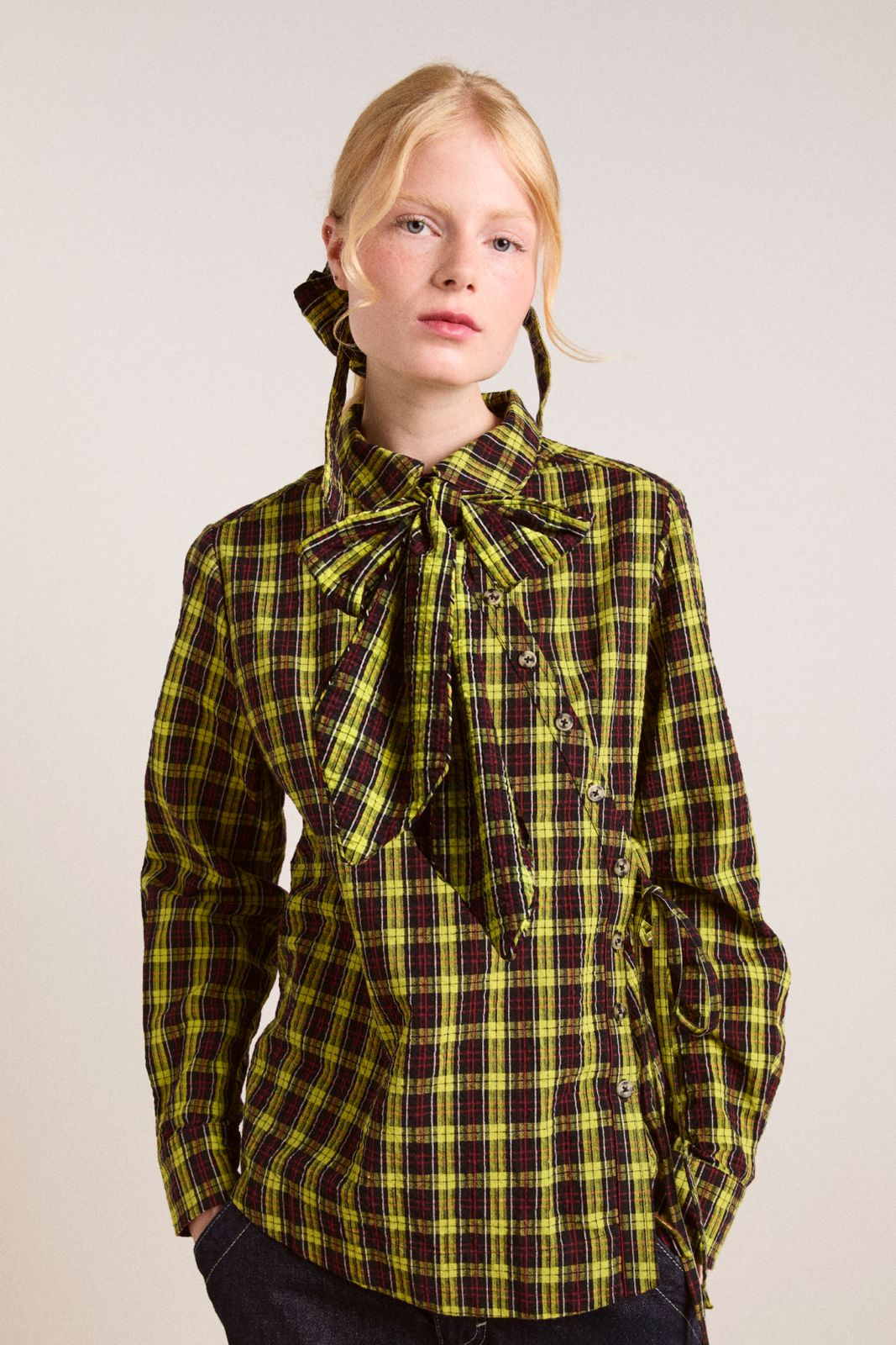 Robyn Shirt With Removable Tie - Yellow Check