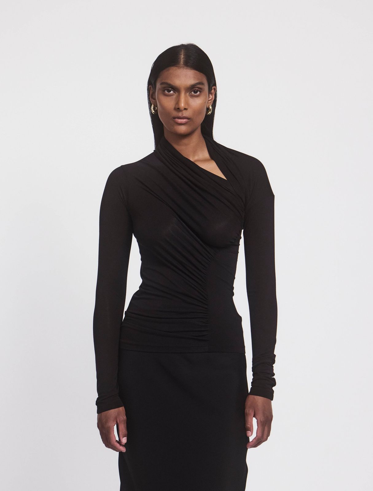 Jeane Cut Out Long Sleeve Top in Black