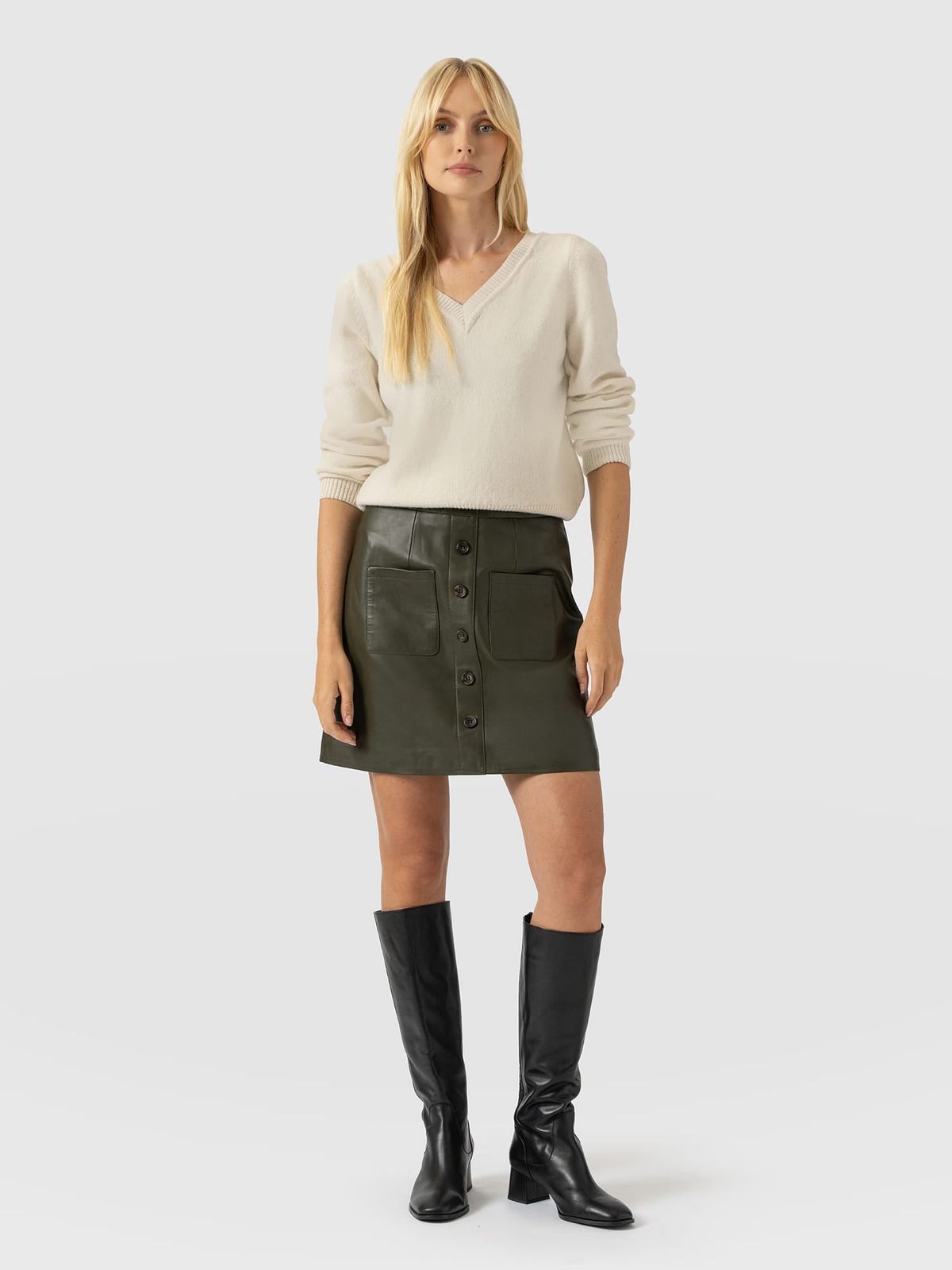 Luther Mini Skirt - Khaki Leather