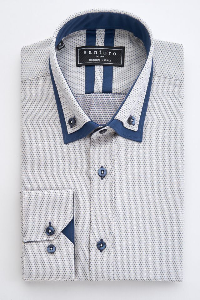 Blue Contrast Trim Shirt