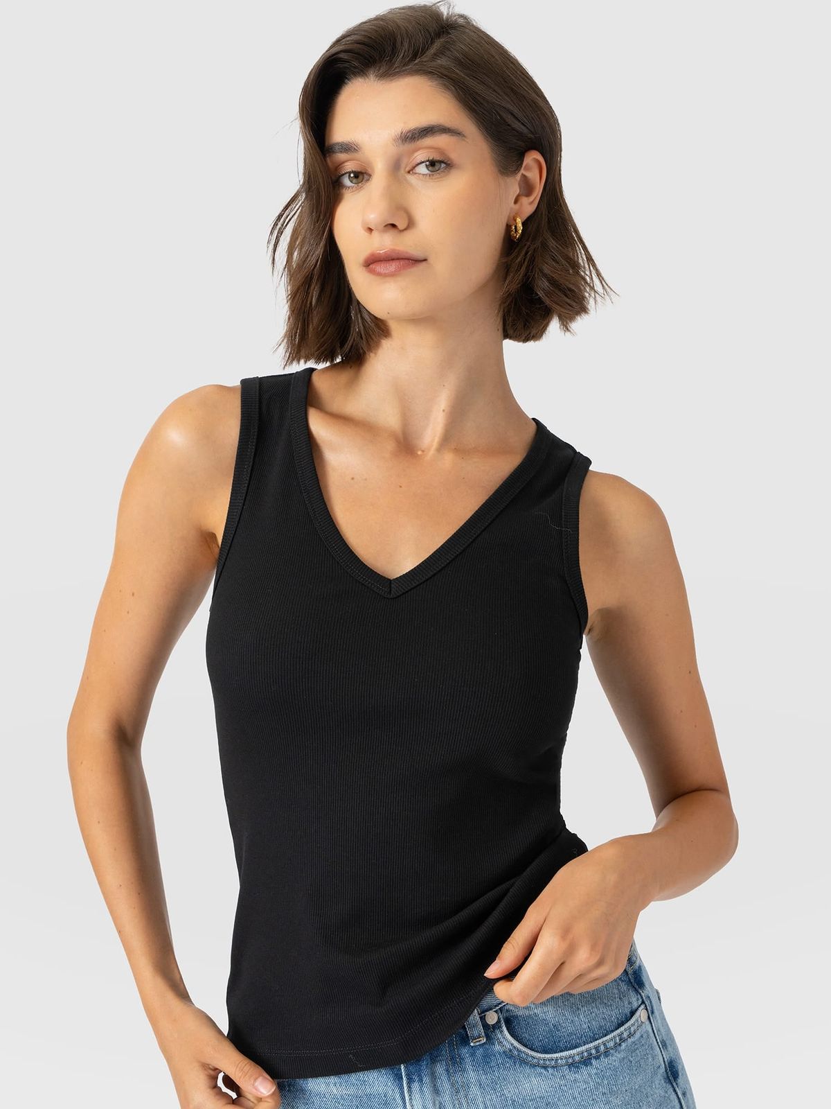 Ribbed V Neck Vest - Black