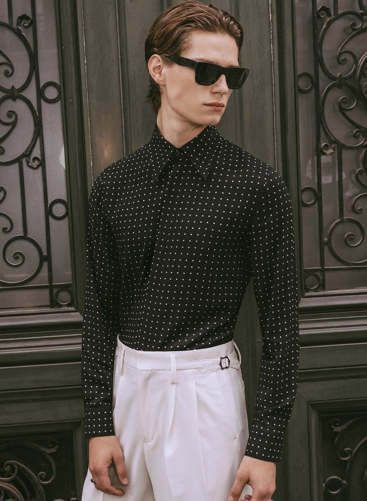 Black Micro Polka Dot Viscose Shirt