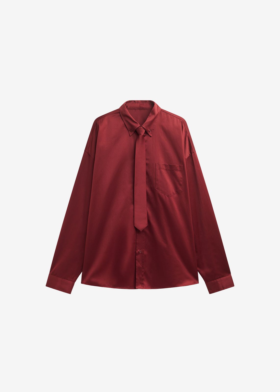 Havelock Oversized Neck-tie Shirt - Dark Red