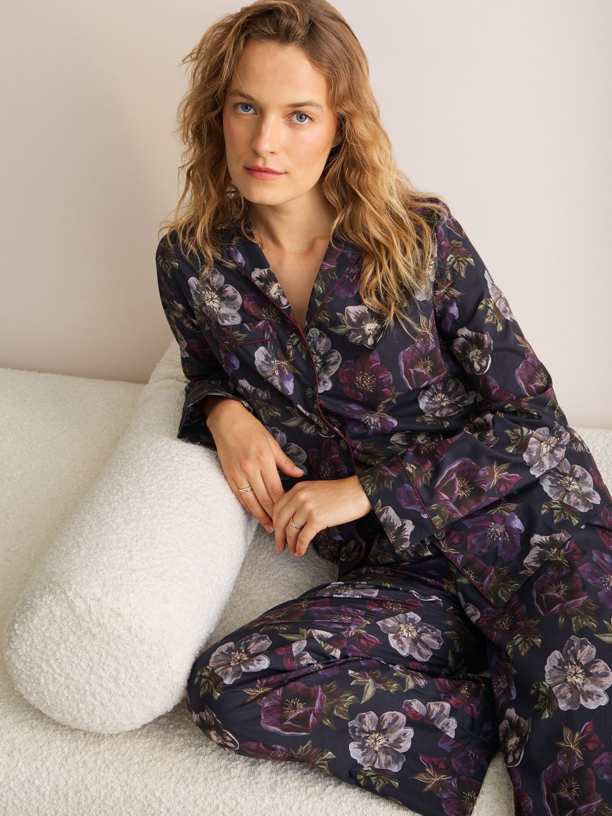 Ledbury Cotton Batiste Pyjamas Midnight Blue Floral