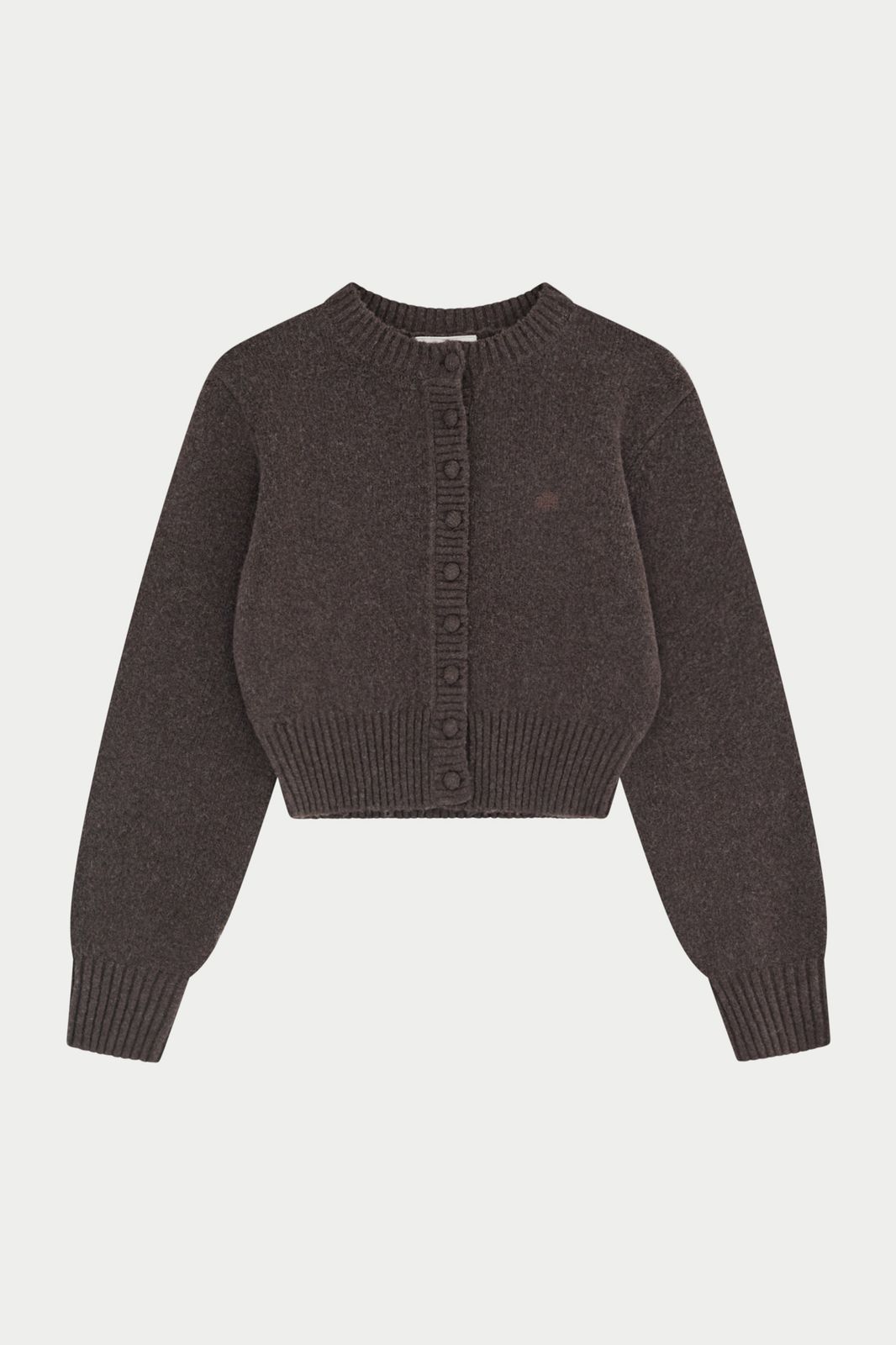 EMBLEM EMBROIDERED KNIT CROP CARDIGAN - BROWN